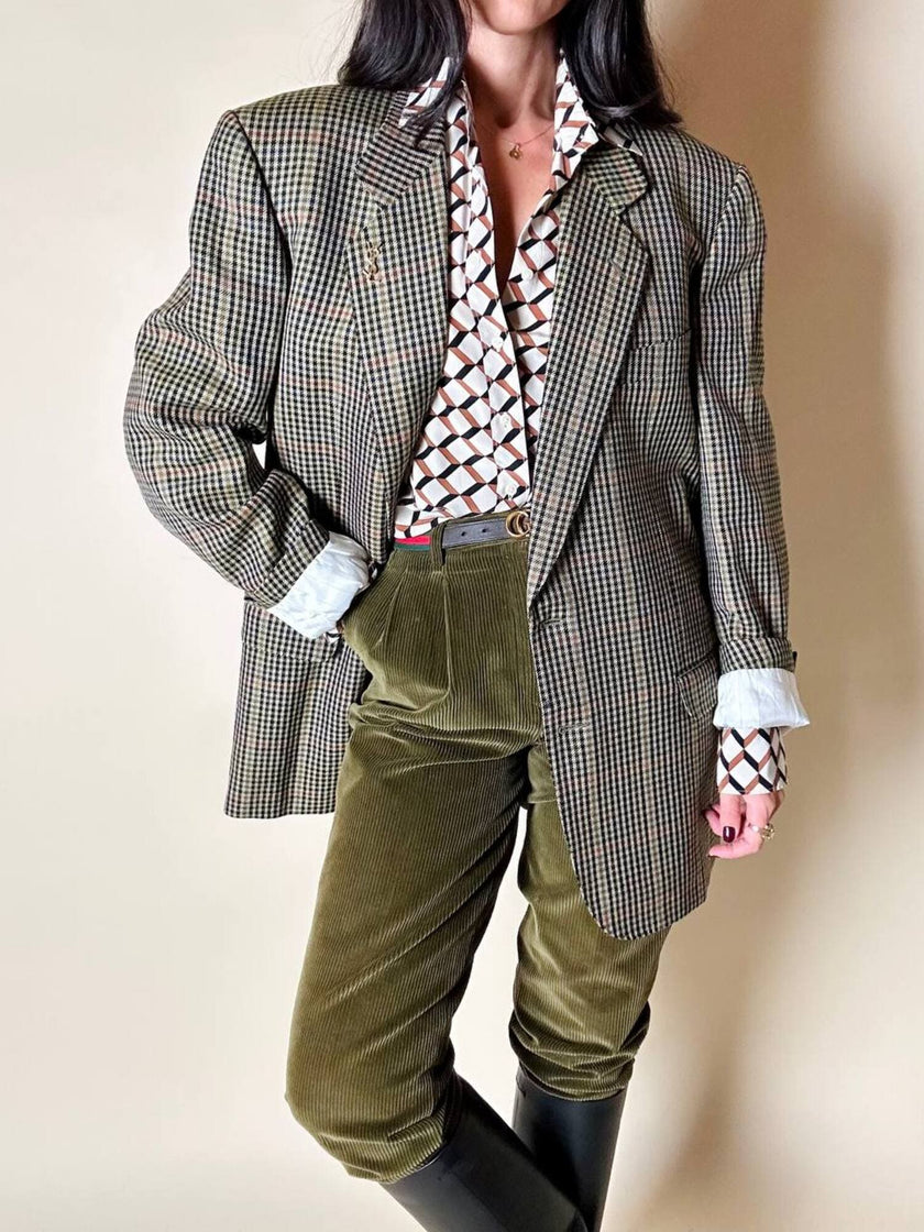 Pantalone a vita alta in corduroy verde oliva Rizzi Sport
