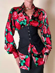 Camicia satroriale in raso di seta fantasia rose rosse