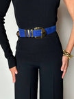 Cintura vintage Givenchy in nabuk blu cobalto con fibbia sagomata e passanti oro