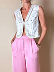 Gilet in crêpe bianco con paillettes ricamate “Brunella Mode”