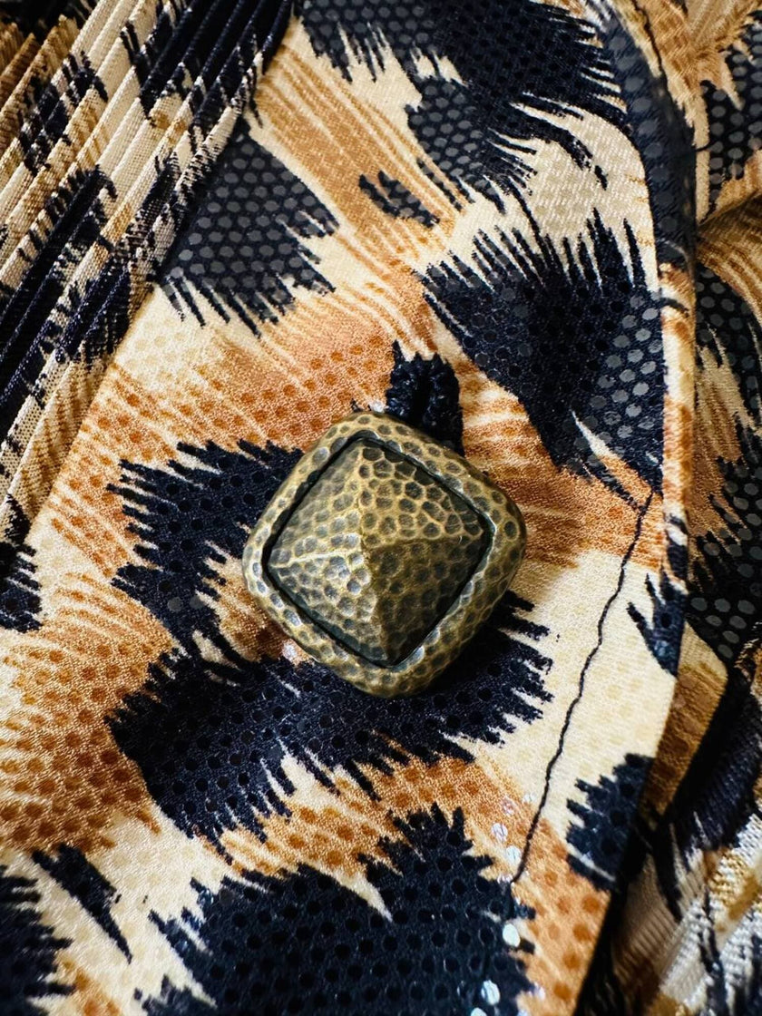 Chemisier vintage leopardato in tessuto micro plissé Henriette