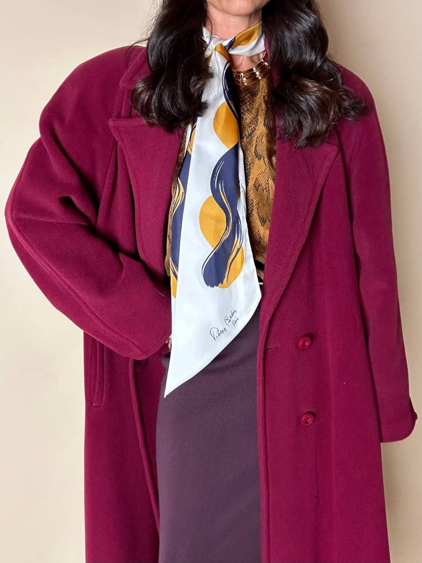 Sciarpina Pierre Cardin in seta avorio con stampa a treccia senape e nero