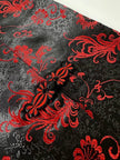Gonna lunga a tubino in raso jacquard nero e rosso fantasia floreale