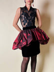 Body vintage La Perla in tulle nero e lana con applicazioni floreali in raso