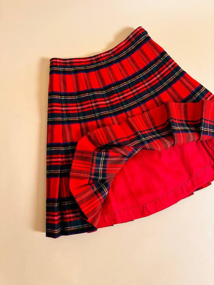 Minigonna a pieghe in lana e cachemire fantasia tartan