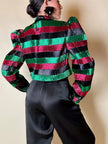 Blusa in lamé goffrato a righe orizzontali multicolor