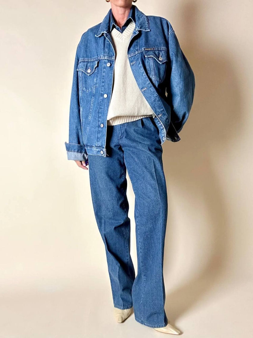 Giubbotto in Denim Carrera Blu Age modello oversize con bottoni a chiodo