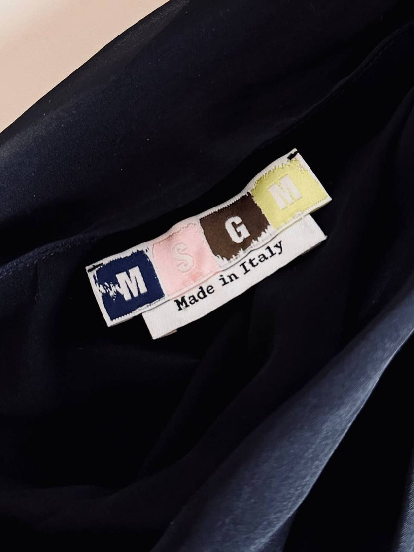 Abito mono spalla con gonna a ruota in voile di seta nero “MSGM”