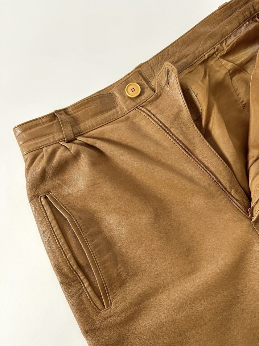 Vintage high-waisted tan leather trousers by Modissa