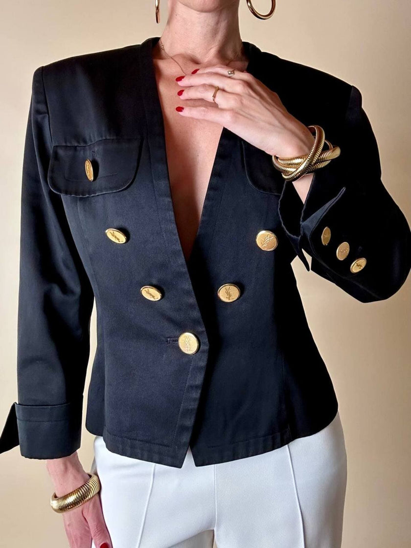 Blazer nero con bottoni gioiello dorati “Yves Saint Laurent”