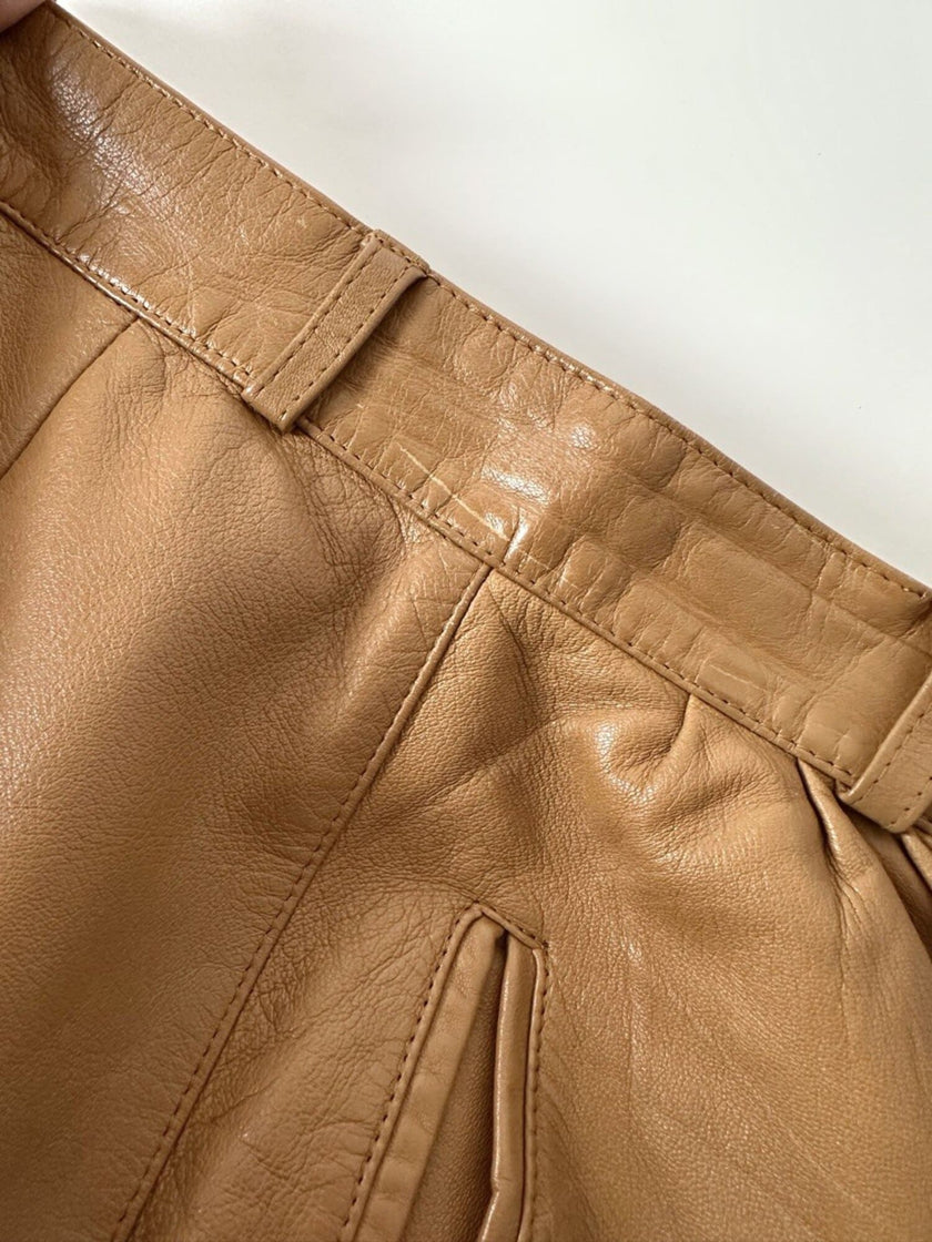 Vintage high-waisted tan leather trousers by Modissa