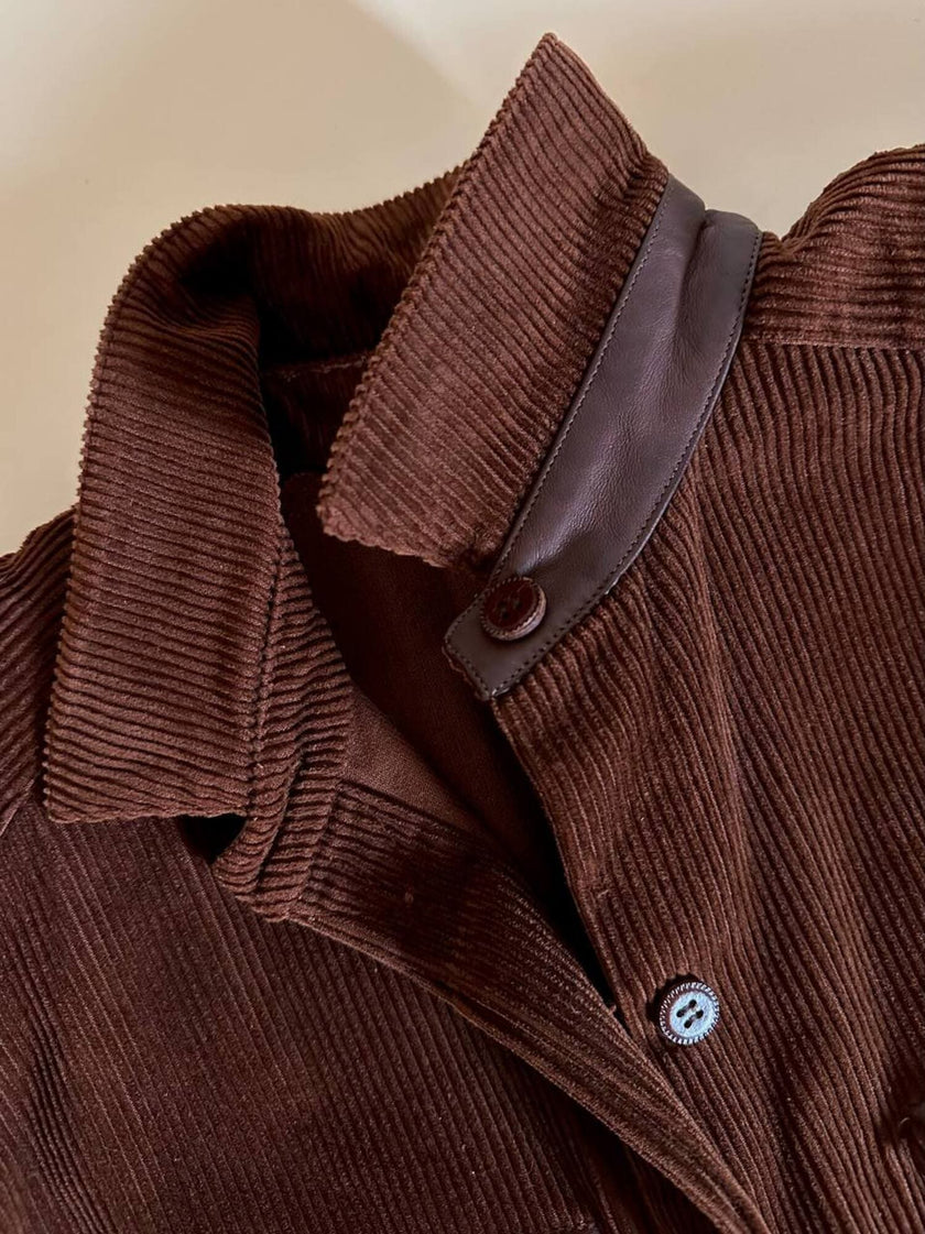 Combinaison vintage Complice en velours côtelé marron avec détails en cuir