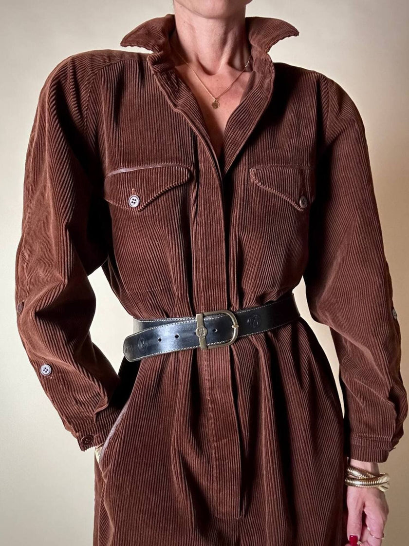 Cintura Fendi vintage in pelle testa di moro con loghi a caldo