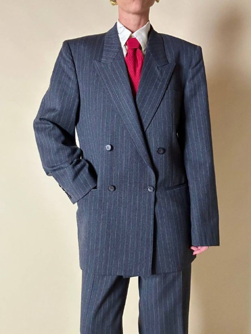 Tailleur gessato in lana grigio antracite “Yves Saint Laurent”
