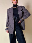 Blazer sartoriale in rasato di lana principe di Galles fango e nero