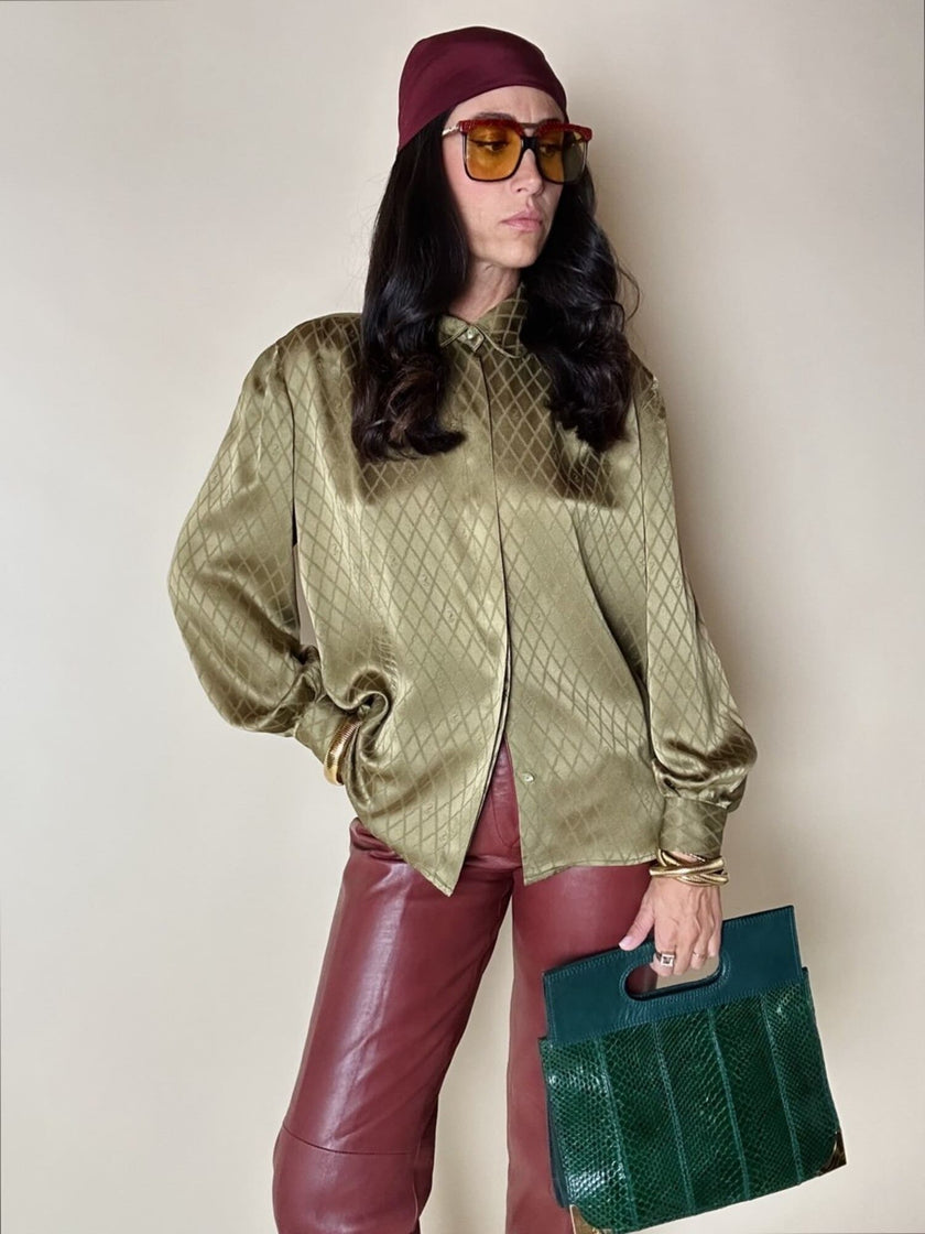 Borsa vintage Bernini in pitone e pelle verde smeraldo