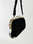 Borsa da sera vintage Art Déco in crochet  nero con montatura in metallo argentato