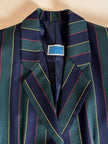 Witty Girl ensemble in bottle green and midnight blue vertical-striped wool jersey