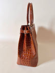 Maxi borsa in pelle stampa coccodrillo color cuoio