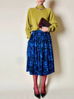 Gonna a ruota Yves Saint Laurent Variation in lana blu elettrico con fantasia floreale nera