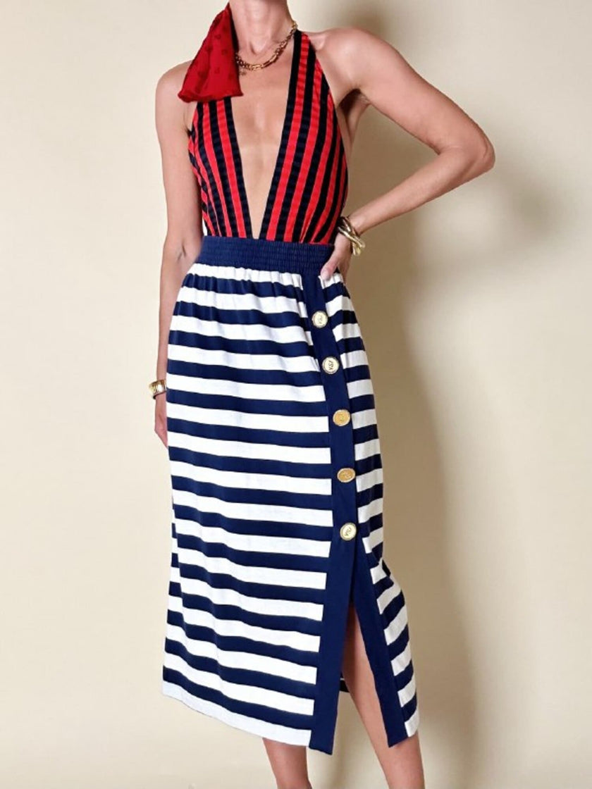 Longuette a righe bianche e blu con bottoni dorati “Yves Saint Laurent”