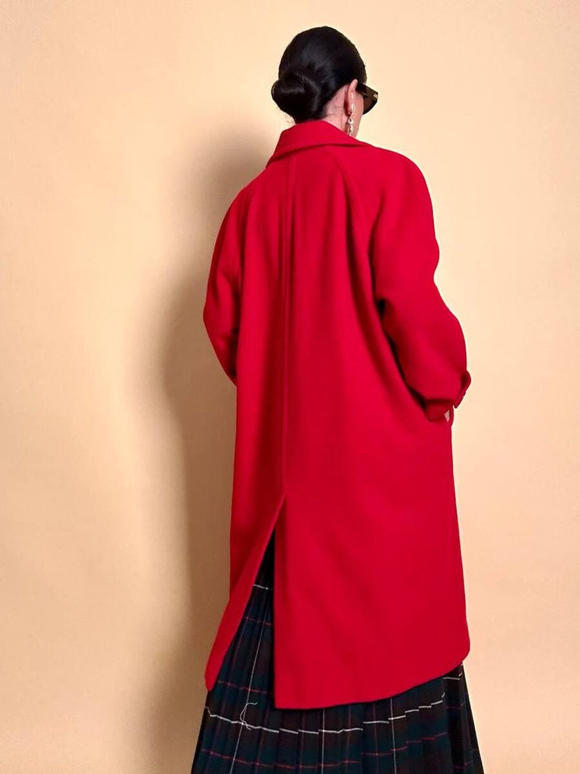 Cappotto in drap di lana rosso vivo