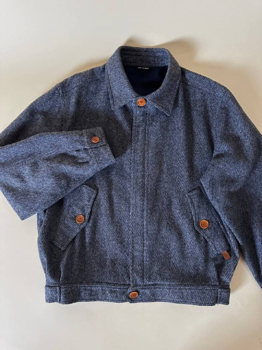 Bomber Yves Saint Laurent in lana grigio mélange con bottoni color cuoio