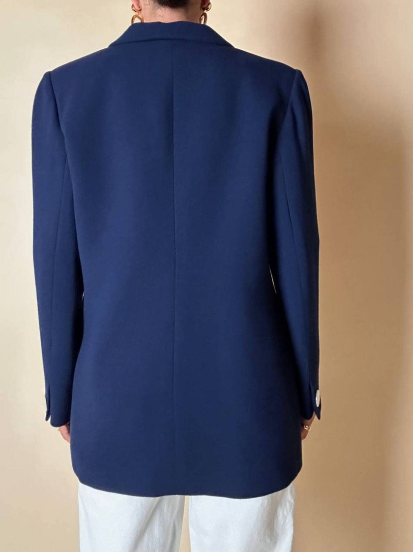 Blazer Yves Saint Laurent vintage blu oltremare con bottoni logati di madreperla