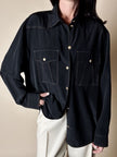 Camicia vintage nera con tasche applicate sul petto cuciture in lamé oro e bottoni dorati