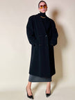 Cappotto doppiopetto oversize in lana nera