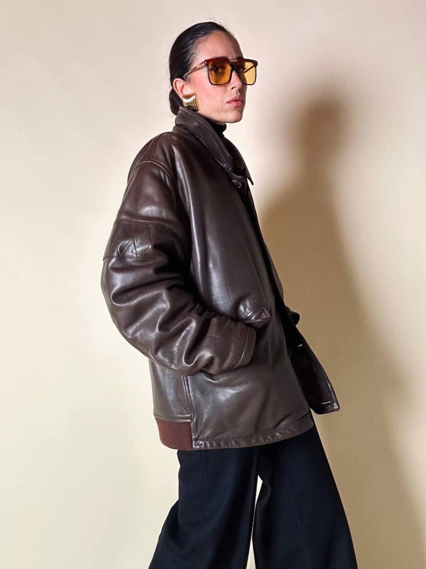 Giacca/bomber aviator in pelle testa di moro “Belfe & Belfe”
