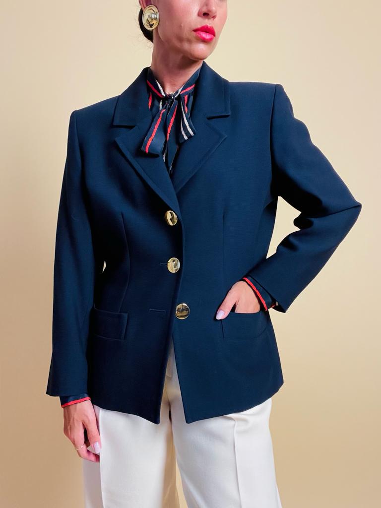 Blazer blu con bottoni in metallo oro Yves Saint Laurent