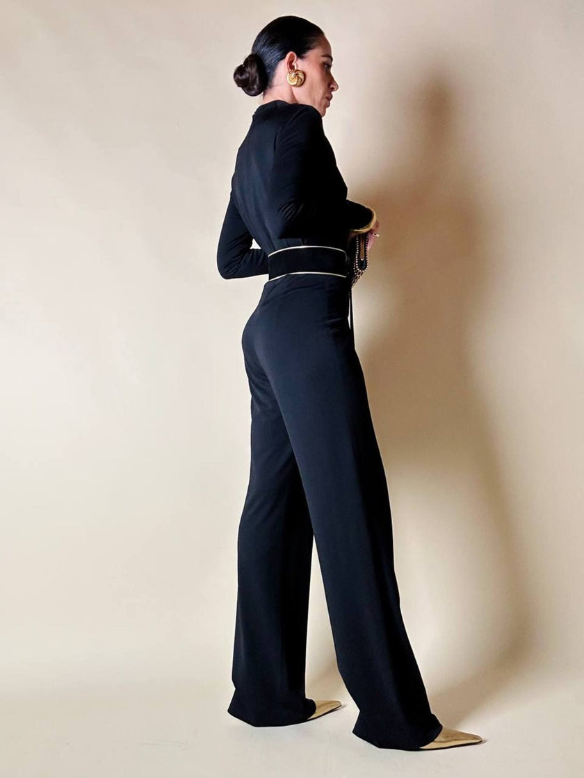Jumpsuit nera in jersey “Solleciti”