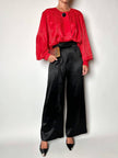 Camicia vintage Yves Saint Laurent in raso jaquard rosso con bottoni neri