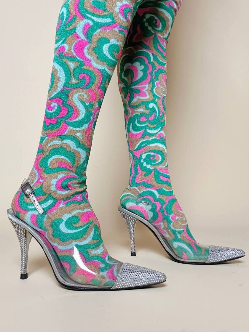 Slingback vintage a punta in plexi e strass argento Stuart Weitzman