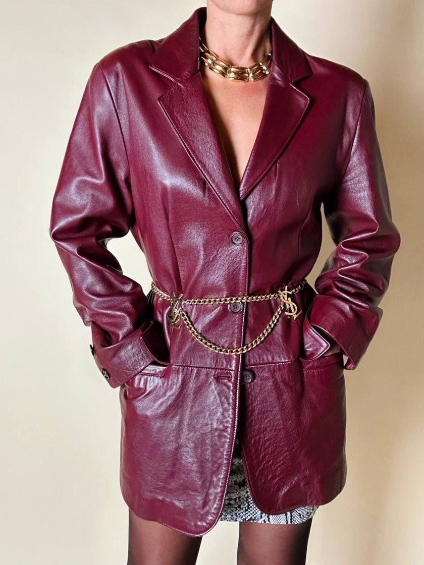 Blazer oversize in pelle bordeaux Max