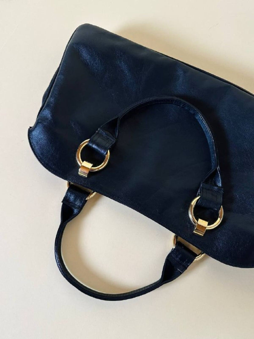 Borsa a mano in pelle blu notte