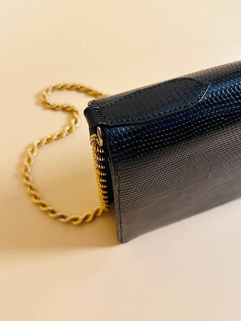 Borsa in pelle nera in stampa tejus 