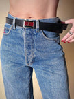 Cintura vintage Yves Saint Laurent double face blu navy e bordeaux con fibbia smaltata con logo YSL