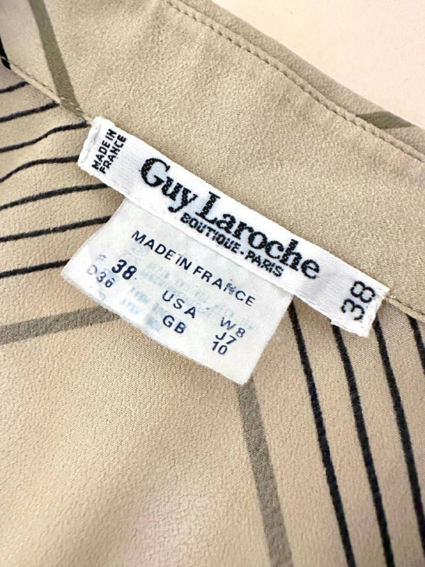 Abito Guy Laroche in crepe beige fantasia geometrica nera e azzurra