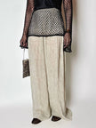 Pantalone a palazzo vintage Emporio Armani in seta goffrata champagne operata con filo metallico