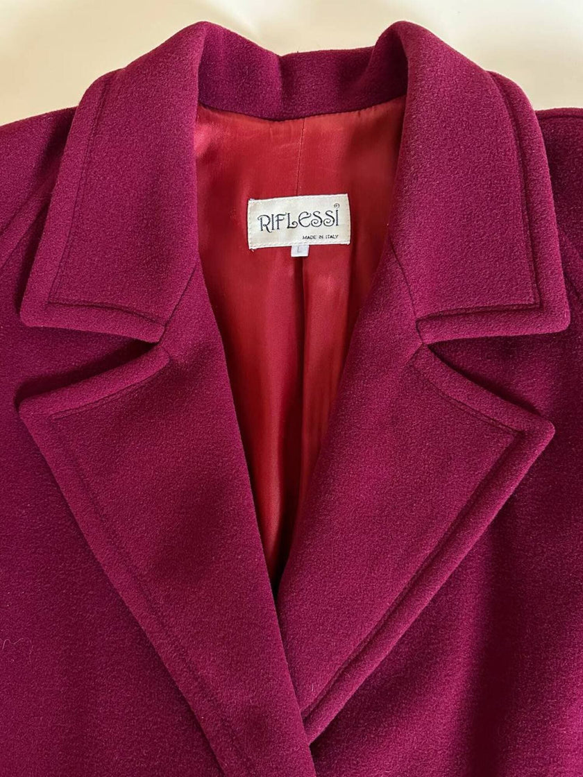 Cappotto doppiopetto oversize in lana rosso Borgogna Riflessi