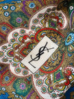 Foulard Yves Saint Laurent in lana leggera blu elettrico fantasia paisley