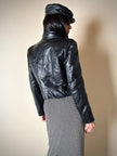 Schwarze Lederjacke in Ton-in-Ton-Patchwork-Verarbeitung „Ilaria F.“