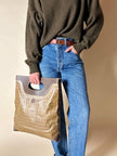 Tote bag vintage Fendi in tela monogram e marrone con finiture in pelle tortora