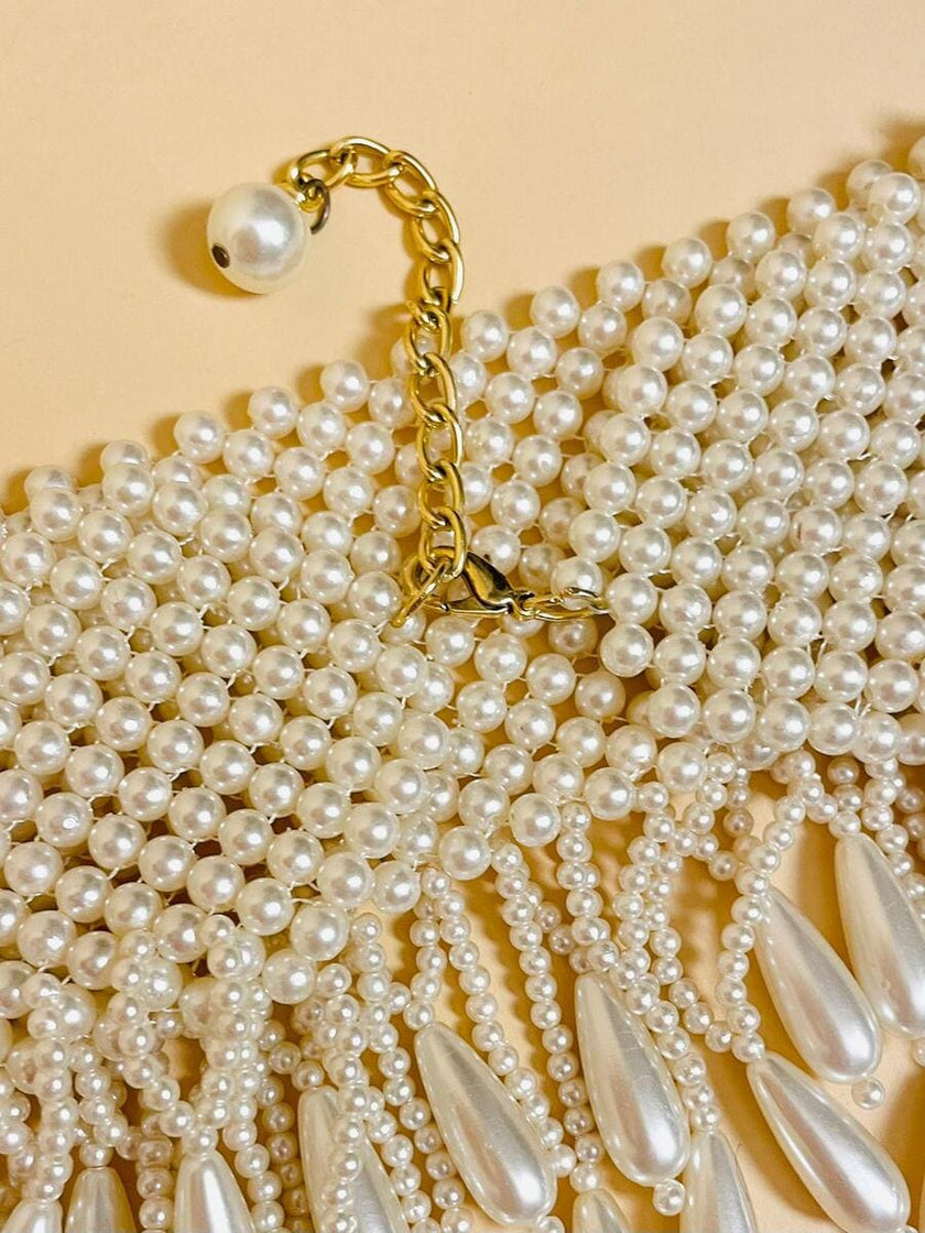 Maxi choker di perle bianche