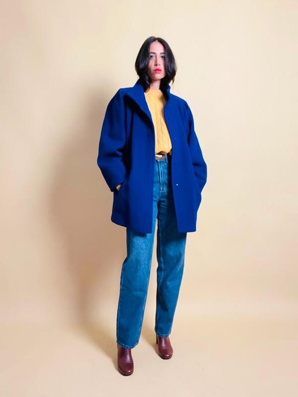 Giaccone in pura lana blu royal