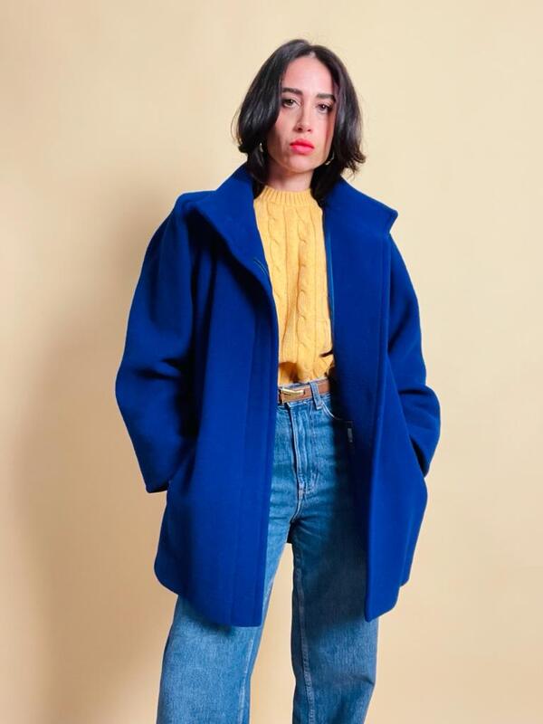 Giaccone in pura lana blu royal
