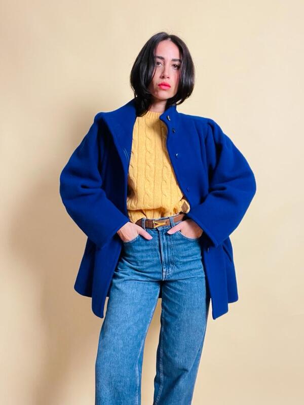 Giaccone in pura lana blu royal