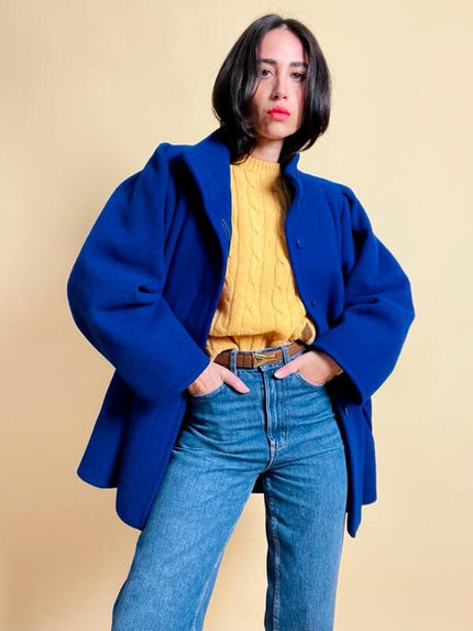 Giaccone in pura lana blu royal